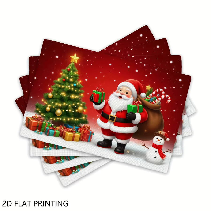 VIKAMA 4-teiliges Weihnachtsmann-Schneemann-Tischset, mehrfarbig, wärmeisolierend und wasserdicht, B/T: 45,0 x 30,0 cm - Bild 2