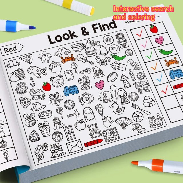 Suchspiel für Kinder mit Tiermotiven als Malbuch zur Förderung der visuellen Wahrnehmung, Konzentration und Handschrift-Übung, Mehrfarbig - Bild 1
