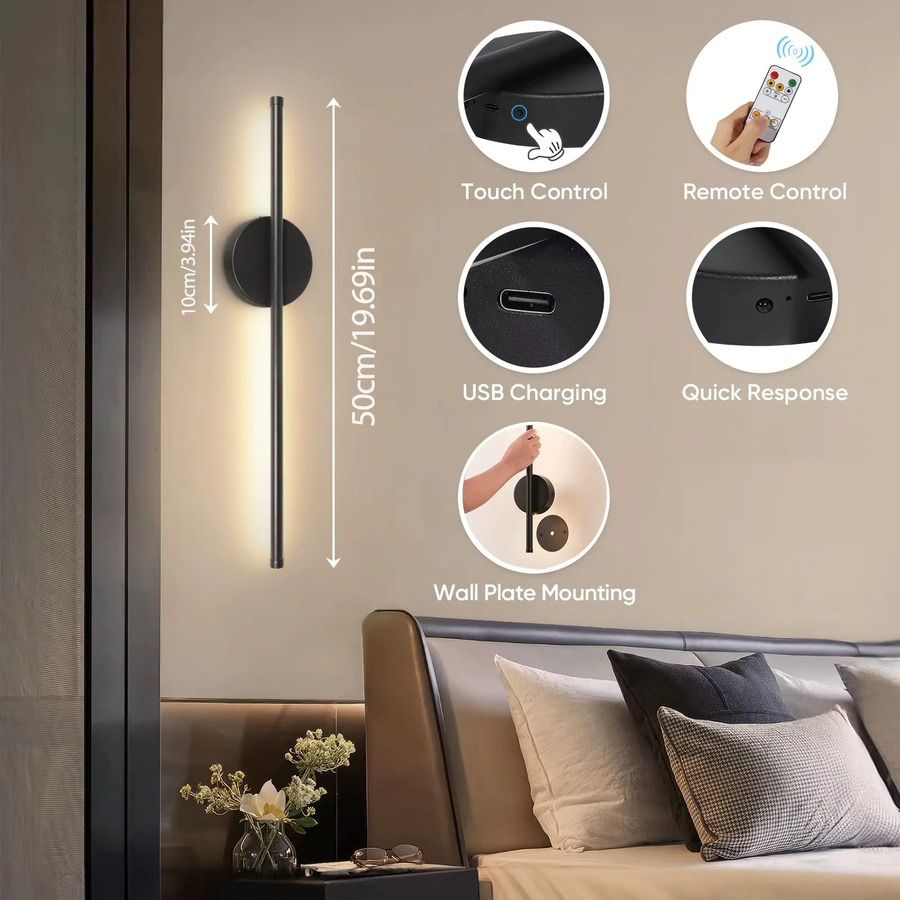 CETANT Moderne LED-Wandleuchte mit Fernbedienung und Akku, dimmbar, Up-Down-Beleuchtung, Gold/Messing und Schwarz, B: 50 cm oder 80 cm - Bild 3