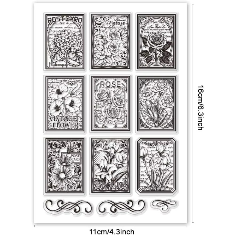 Vintage Blumen Gummistempel mit Rose und Nelke in Transparent für Poster und Siegelungen - Bild 2