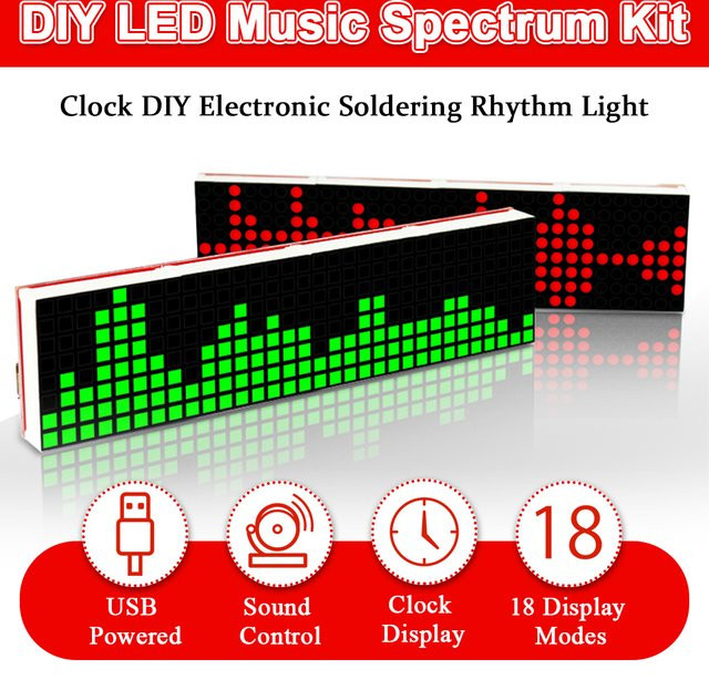 DIY LED Musik Spektrum Uhr DS1302 Dot Matrix Elektronik-Lötkit mit Rhythmus-Licht und USB-Anschluss - Bild 1