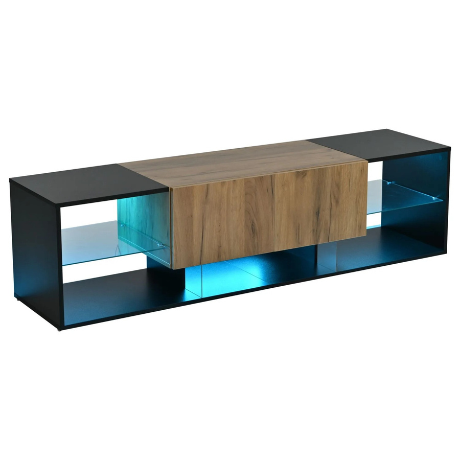 okwish TV Schrank mit Glas Schubladen und integrierter Beleuchtung in Schwarz, B/T/H: 160 x 40 x 42 cm - Bild 2