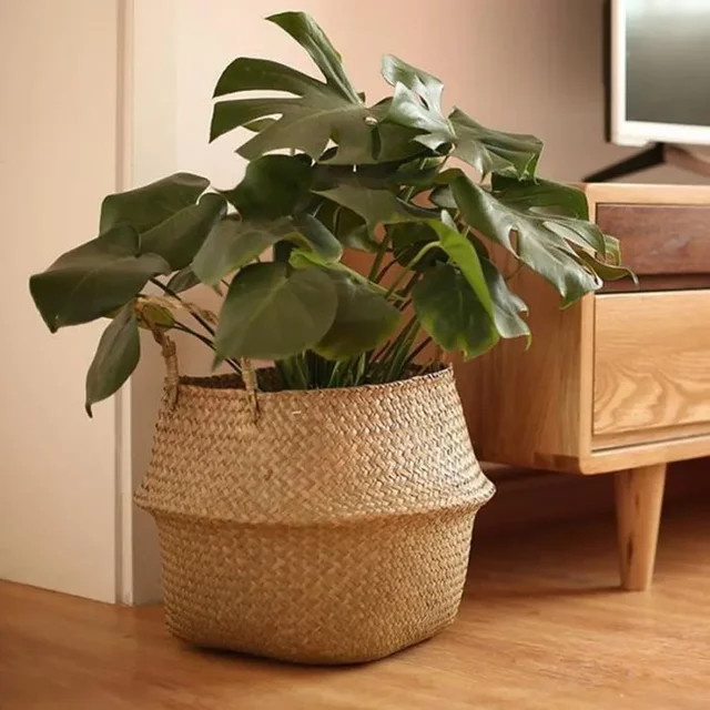 Hängender Weidenkorb aus Rattan in Beige als Blumentopf oder Aufbewahrungskorb - Bild 1