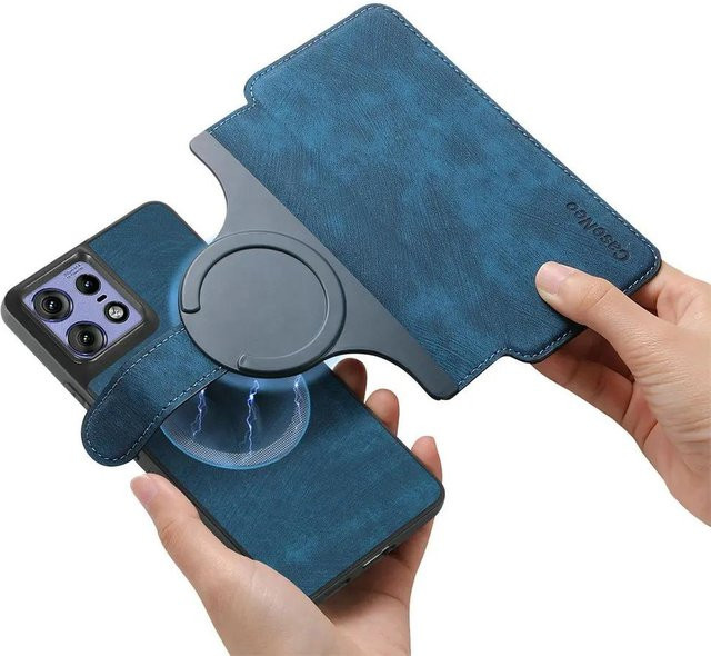 LuckyB MagSafe Flip Lederhülle für Motorola Moto G85 mit abnehmbarem magnetischem Kartenfach in Blau - Bild 1