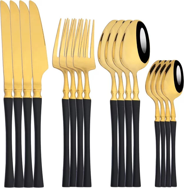 JAOER 16-teiliges Besteckset aus Edelstahl in Gold und Silber, poliertes Tafelbesteck-Set mit Messern, Gabeln und Löffeln - Bild 1