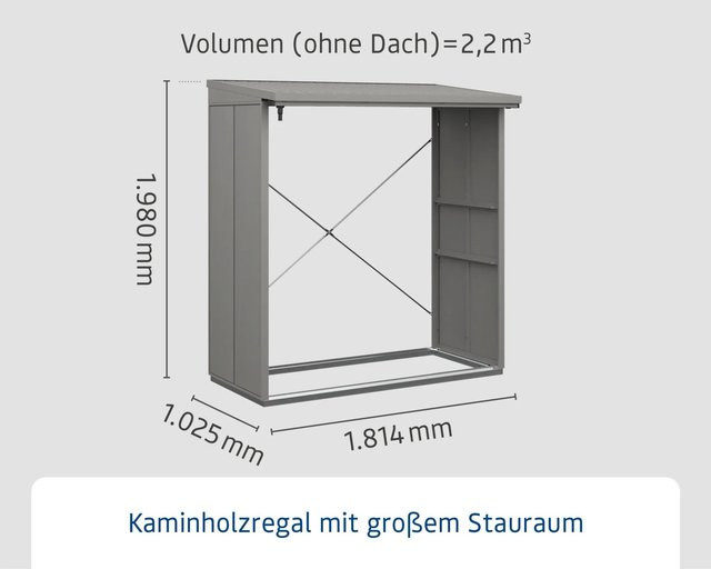 Ecostar Kaminholzregal Elegant-V aus Metall in Grau, B/H/T: 181,4 x 198 x 102,5 cm - Bild 1