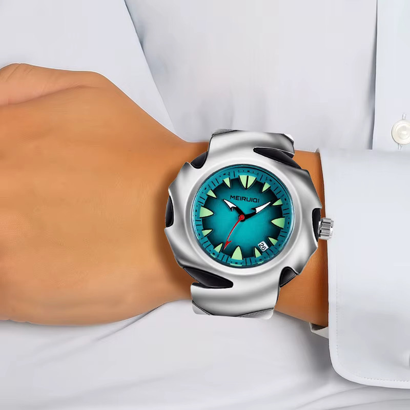 MEIRUIQI Armbanduhr Quarz, Edelstahl, Silber, Blau, Datum, Herren - Bild 5