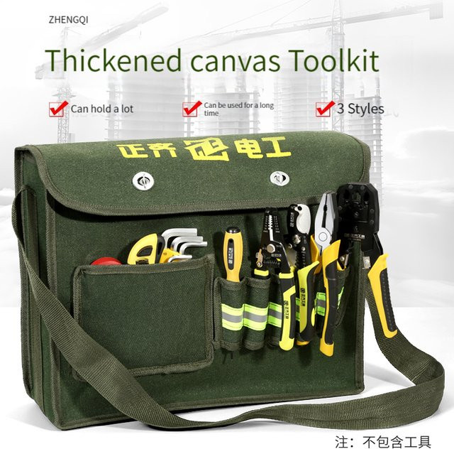 Multifunktionales Canvas-Werkzeugset in Grün mit Schultergurten für Elektriker und Wartungsarbeiter - Bild 1
