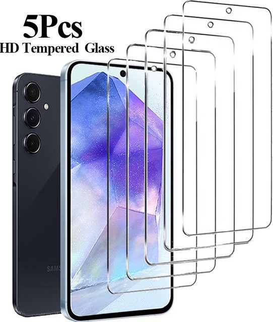 5 Stück Samsung HD Displayschutzfolie aus gehärtetem Glas, transparent, passend für Samsung Galaxy S25, S23, A55, A35 und A54 - Bild 1
