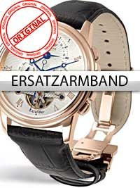 Perigaum Uhrenarmband Leder, schwarz, 24 mm, Faltschließe, rosé - Bild 1