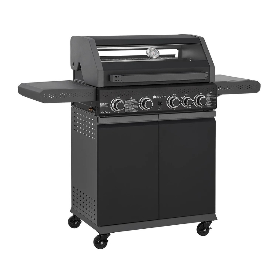 Juskys BBQ Gasgrill Savannah in Anthrazit mit 4 Brennern, 1 Seitenbrenner und Gusseisen Grillrost - Bild 3