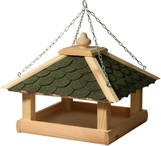 dobar Futterhaus aus Kiefernholz mit grünem Bitumendach und inklusive Kette zum Aufhängen - Bild 1