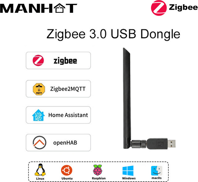 Manhot Smart Zigbee 3.0 USB-Dongle Gateway Universelle Smart Home Bridge in Schwarz für Home Assistant, Zigbee2MQTT, Raspbian, Ubuntu und MacOS - Bild 1