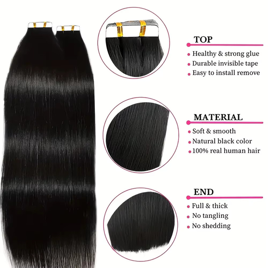 xbeauty Klebeband für Haarverlängerung, 20 Stück, schwarzes Echthaar - Bild 2