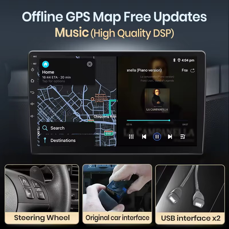 Junsun Universal Android 2 Din Auto Stereo Radio Multimedia Player mit CarPlay, GPS Navigation und Bluetooth in Schwarz - Bild 5