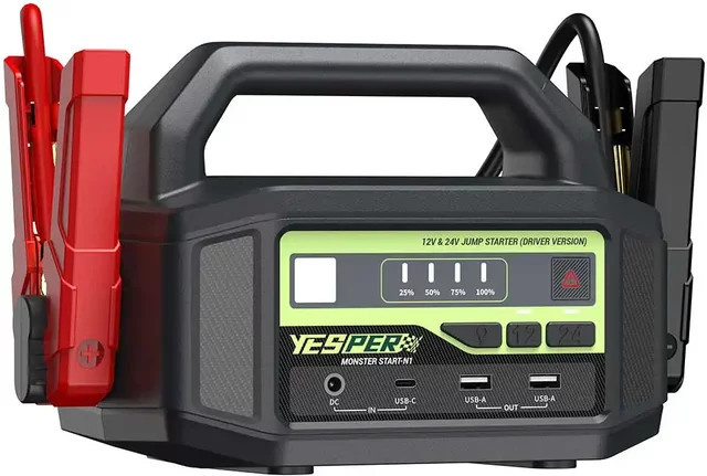 YESPER Starthilfegerät 6000A Peak Powerstation mit 36400mAh, 12V 24V Notfall-Kit für LKW, SUV und Auto in Schwarz - Bild 1