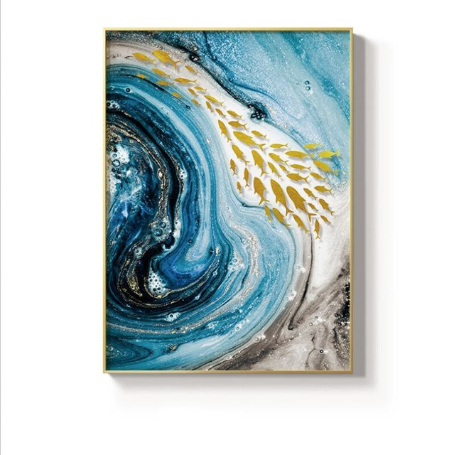 TPFLiving Leinwandbild Nordic Art Abstrakte Marmor Struktur in Gold, Weiß und Blau, B: 60 cm, H: 80 cm - Bild 1