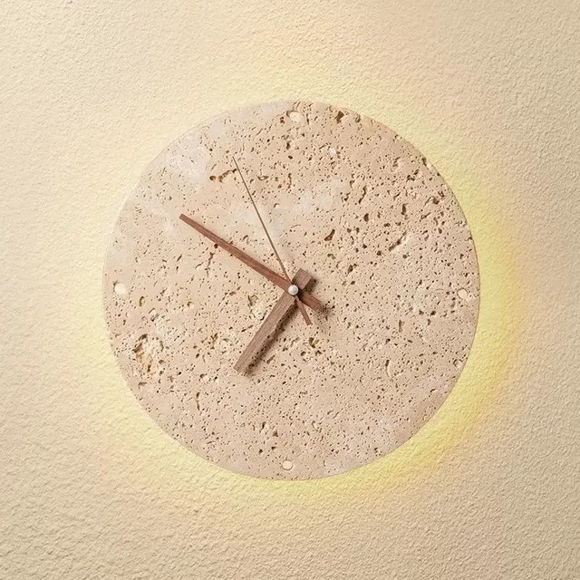 JIANKEXING Wandlampe in Stein-Optik mit runder Uhr und warmweißem Up-Down-Licht in Beige - Bild 1