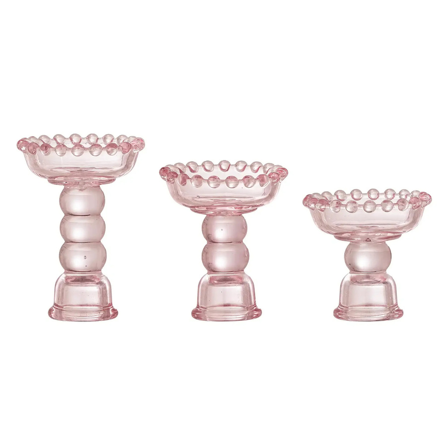 Bloomingville Kerzenhalter Delphia aus Glas in Rosa mit Blasendesign, Set aus 3 Teelichthaltern - Bild 1