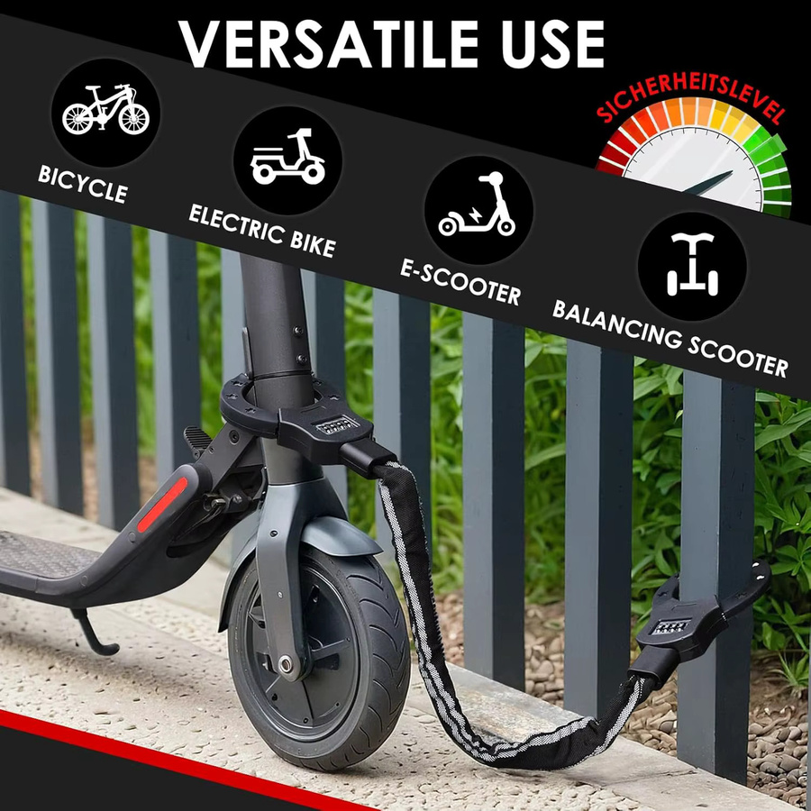 TLGREEN E-Scooter Sicherheitsschloss mit Kombinationscode und wasserdichter Tasche, Schwarz, Länge: 93 cm - Bild 2