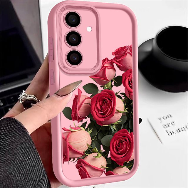 Handyhülle mit rotem Rosen-Print für Samsung Galaxy S25 S26 S24 S23 Ultra FE und A-Serie 5G, TPU Cover in Rot - Bild 1