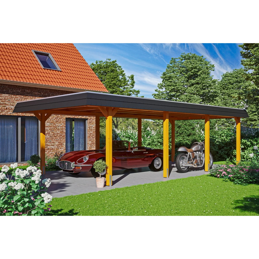 Skan Holz Carport Wendland Eiche hell mit EPDM-Dach und schwarzer Blende B/T: 409 x 870 cm - Bild 2