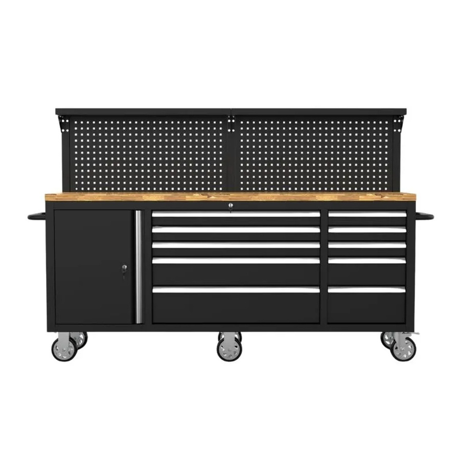 Galaflor Mobile Werkbank mit Lochwand und Arbeitsplatte aus Holz in Schwarz, Breite: 214 cm - Bild 2