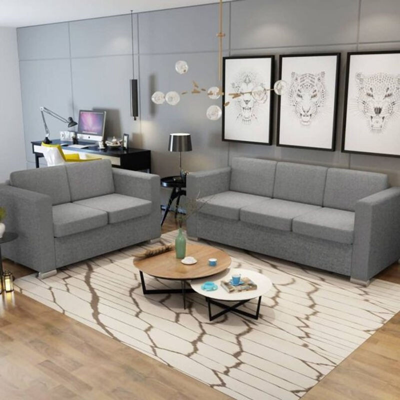 Vidaxl Zweiteilige Sofagarnitur als Schlafsofa aus Stoff und Metall in Grau - Bild 1