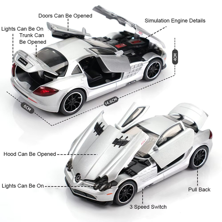 RMZ city SLR 772S 300SL Sportwagen Modell, 1:32, mit Licht und Sound, Metall - Bild 2