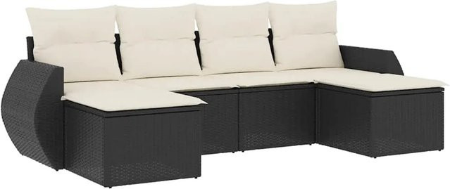 vidaXL 6-teilige Garten-Sofagarnitur aus Poly-Rattan in Schwarz mit Kissen und Stauraum - Bild 1