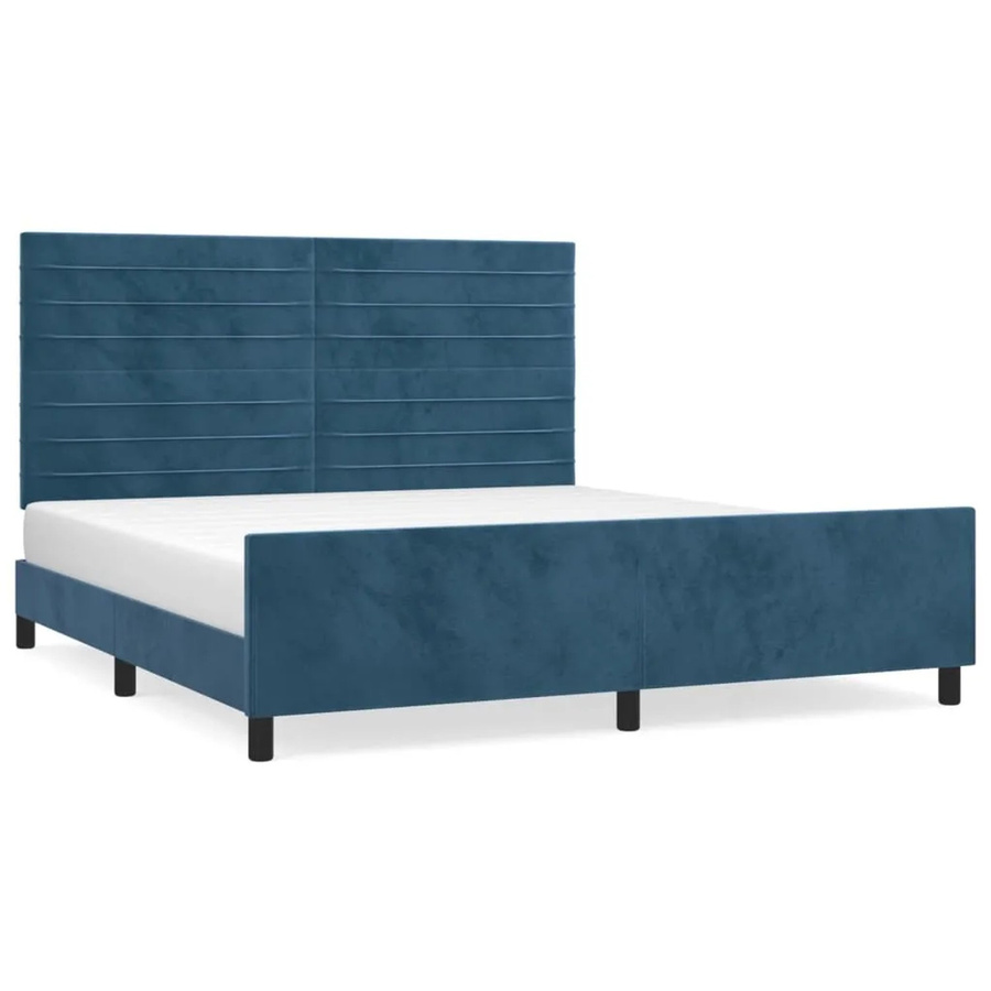 vidaXL Bettgestell mit Kopfteil aus Samt in Dunkelblau, B/T/H: 160 x 200 x 128 cm - Bild 2