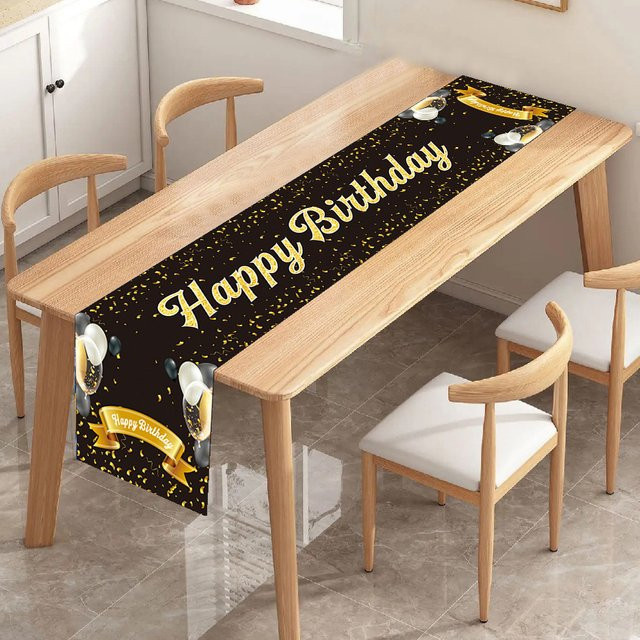 Runtowo Tischläufer für Geburtstage und Jubiläen, Schwarz-Gold, B/H: 35 x 180 cm - Bild 1