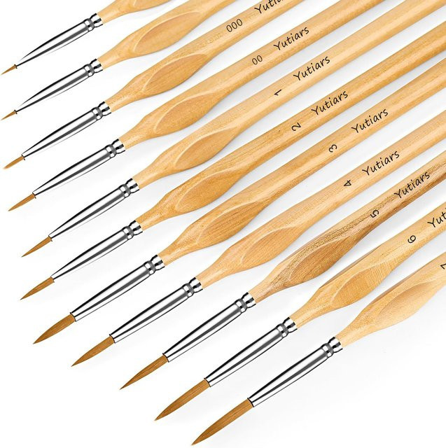 Yutiars 11-teiliges Premium-Miniatur-Detailpinsel-Set mit Naturholz-Stab in Braun und Multicolour für Aquarell- und Ölmodelle - Bild 1