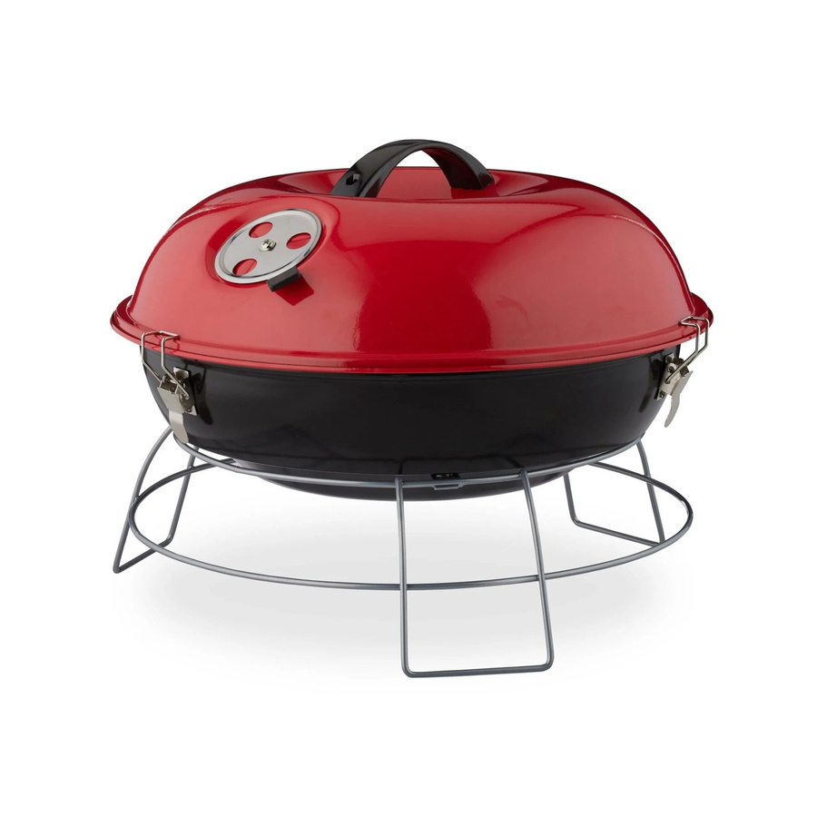 Relaxdays Kugelgrill aus Stahl in Rot, tragbarer Holzkohlegrill, B/T/H: 27 x 36 x 27 cm - Bild 2