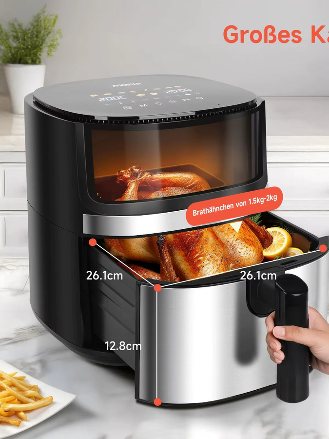 Aigostar Dual Blaze Heißluftfritteuse XXL 8L in Schwarz mit Sichtfenster, 2000W, 10 Programmen und digitalem LED Touchscreen - Bild 6