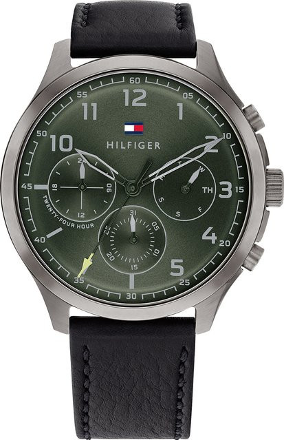 Tommy Hilfiger Herrenuhr, Quarz, Edelstahl, Leder, Grün, 45 mm, 5 ATM - Bild 1