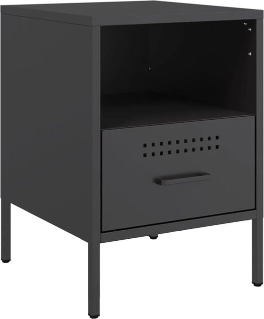 vidaXL Nachttisch aus kaltgewalztem Stahl in Schwarz im Industrie-Stil, B/T/H: 39 x 39 x 50,5 cm - Bild 1