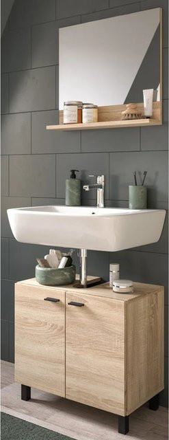 Inn.Furn Badmöbel-Set Lowell Eiche 2-teilig, Hängend oder Stehend, Braun/Schwarz Matt - Bild 1
