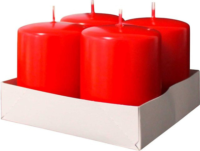 Kopschitz Stumpenkerzen aus Paraffinwachs in Rot, 4 Stück, Durchmesser: 6 cm, Höhe: 8 cm - Bild 1