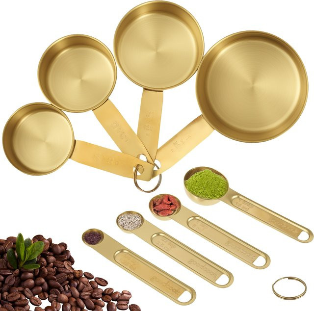8-teiliges Willstar Küchenhelfer Set aus Edelstahl in Gold mit Messbechern und Löffeln zum Kochen und Backen - Bild 1