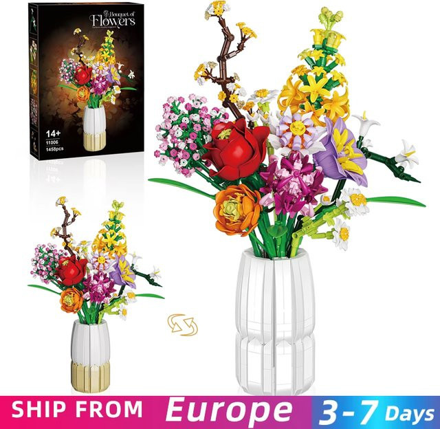 AMAZINGBLOKS Bouquet Rose Daisy Lily Blume Vase, Bausteine, 1458 Teile, ab 14 Jahren - Bild 1