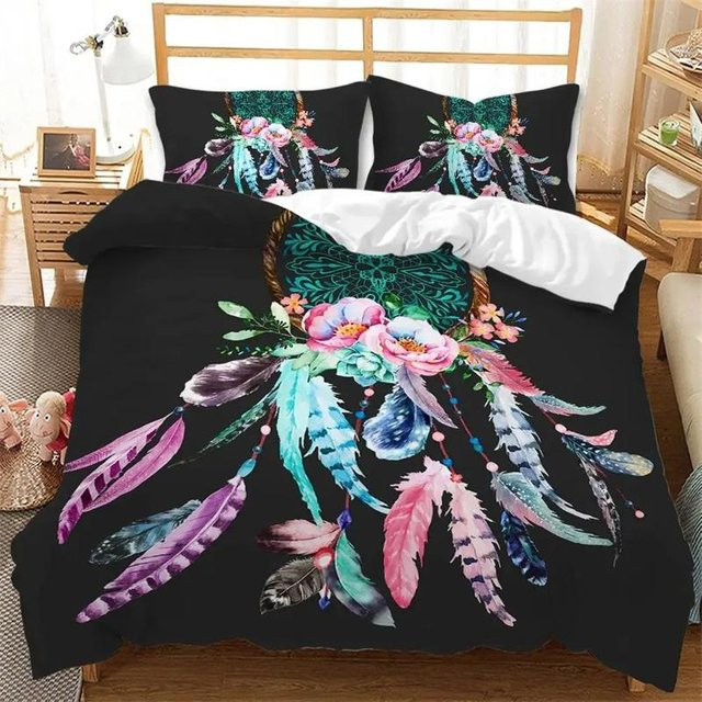 Binchi Fitness Bettwäsche Set mit Traumfänger-Mandala-Design in Weiß und Schwarz, Boho-Stil, Material Mikrofaser, B/H: 260 x 220 cm - Bild 1