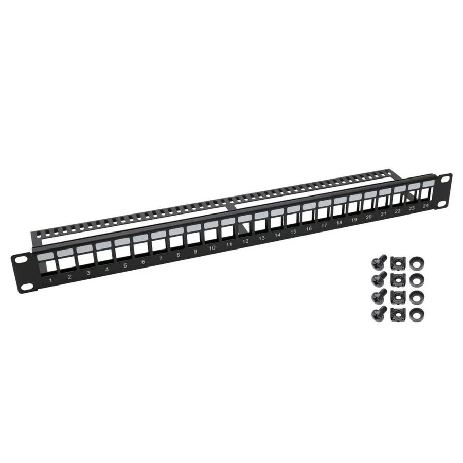 HMF 66445-02 UTP Keystone-Patchpanel für 19 Zoll Serverschrank, 24 Ports RJ45, Schwarz - Bild 2