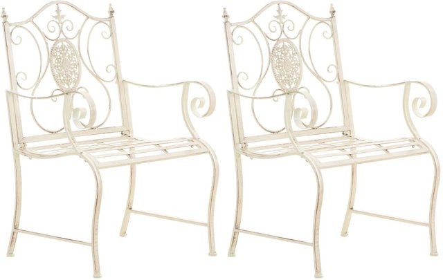 DELUKE 2er Set Gartenstühle AUSTIN aus Eisen im Jugendstil, Farbe Antik-creme, B/T/H: 62 x 53 x 94 cm - Bild 1
