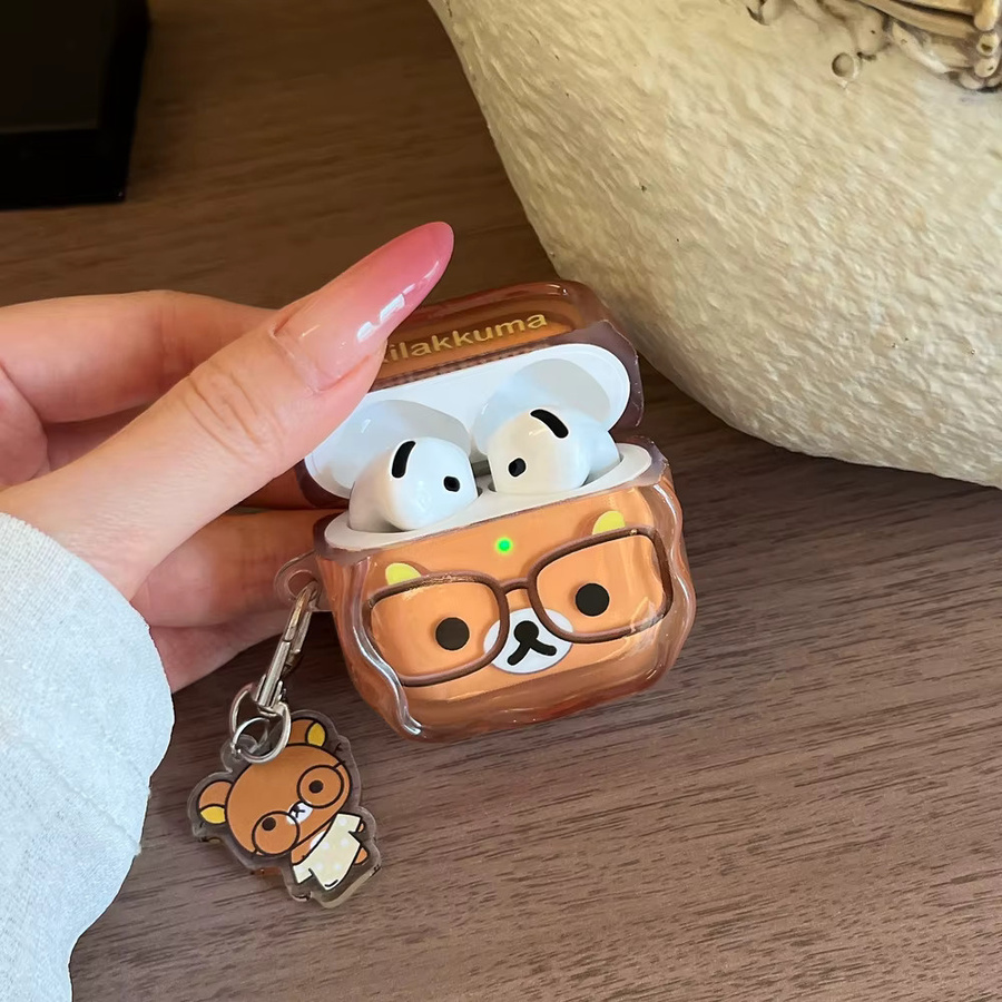 Potdemiel Rilakkuma Bear Kopfhörerhülle für Airpods 4 Pro 3 2 1 mit Schlüsselanhänger - Bild 4