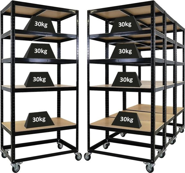 PROREGAL BÜFFEL Kommissionierwagen Set 4er Pack, Fahrbares Kommissionierregal Schwarz mit 5 Ebenen, B/T/H: 192 x 90 x 50 cm, Fachlast 50 kg - Bild 1