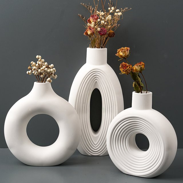 UDOCOOL Nordic Silikonform für Streifen Vase in Oval, DIY Form für Harz und Gips, Weiß - Bild 1