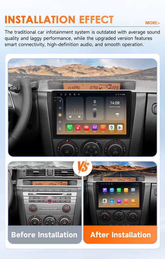 Hizpo Autoradio für Mazda 3 2004-2009 mit 8GB RAM, 128GB Speicher, Snapdragon 6115, GPS, 4G, kabellosem CarPlay und Android Auto in Schwarz - Bild 2