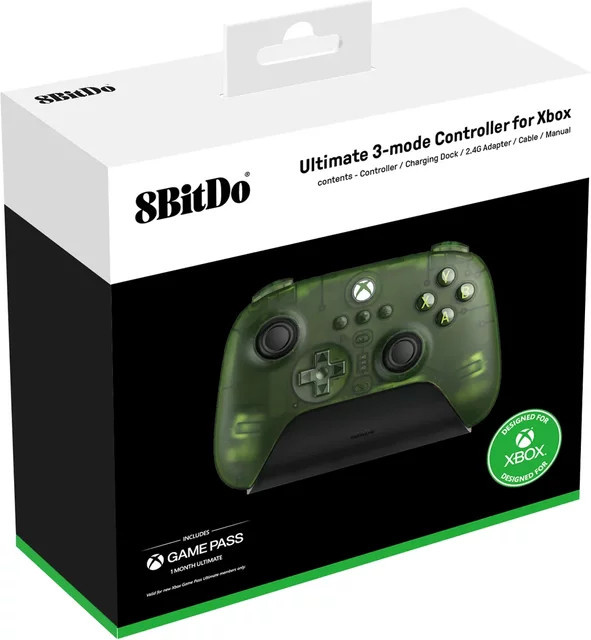 8BitDo Ultimate 3-Modus-Controller Gamepad mit Hall-Effekt-Joysticks in Weiß-Grün für Xbox Series X S, Xbox One, PC Windows 10 11 und Android - Bild 1