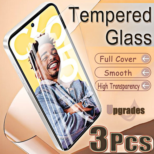 3er-Set Gehärtetes Glas Display Schutzfolie für Realme C55, 9H Härte, Transparent, Vollabdeckung mit Fingerabdruck-Entsperrung - Bild 1